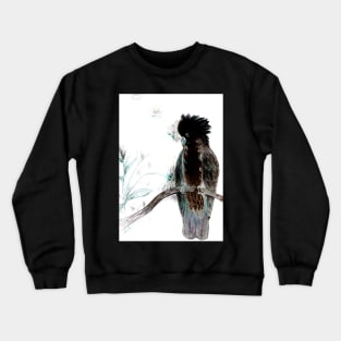 TROPICAL BLACK COCKATOO PARROT PALM WHITE ABSTRACT POSTER PRINT Crewneck Sweatshirt